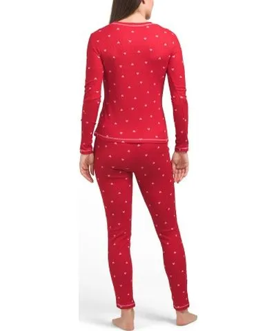 Tj Maxx 2Pc Scattered Heart Waffle Knit Pajama Top And Pants Set