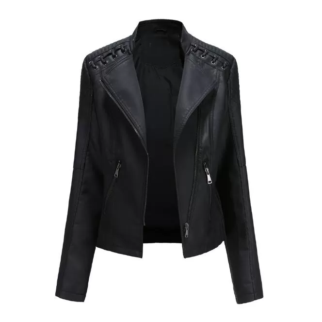 Turn-down Collar PU faux Leather Jackets Women Luxury