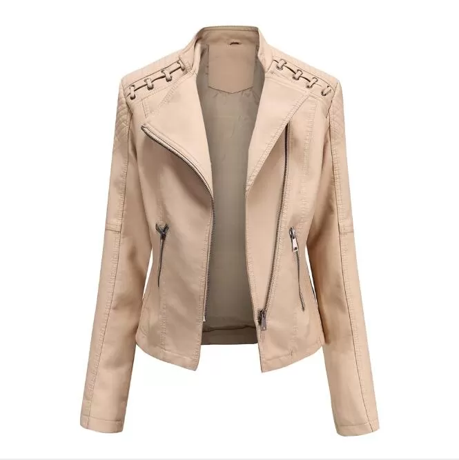 Turn-down Collar PU faux Leather Jackets Women Luxury