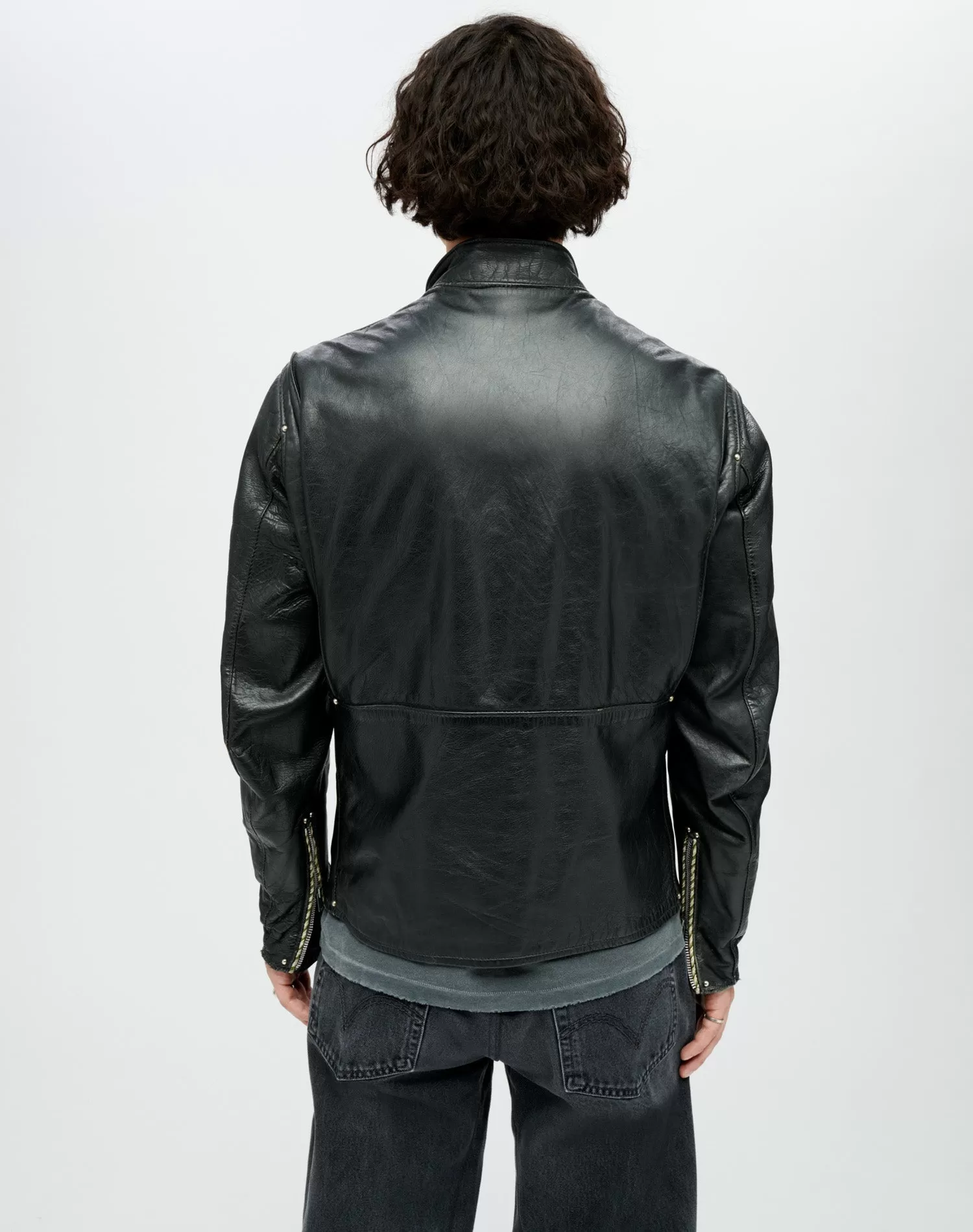 Upcycled Leather Cafe Racer Jacket - Black Merlot