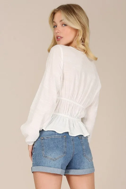 White Long-sleeved Sheer Lace Top