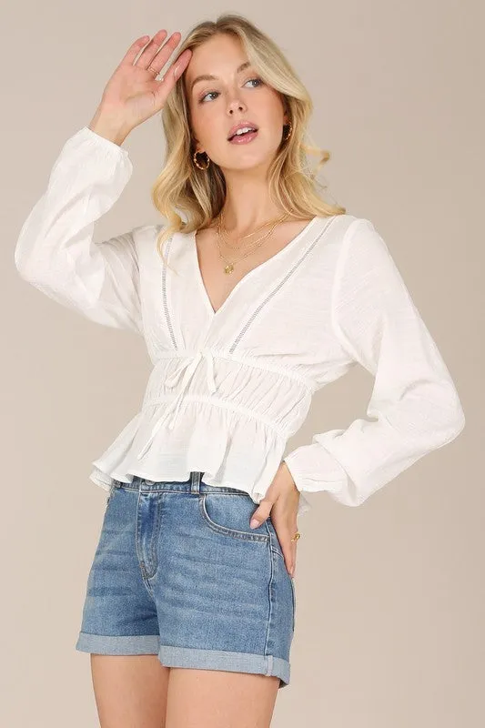 White Long-sleeved Sheer Lace Top