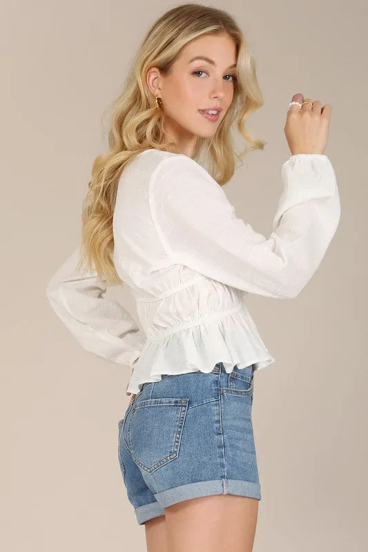 White Long-sleeved Sheer Lace Top