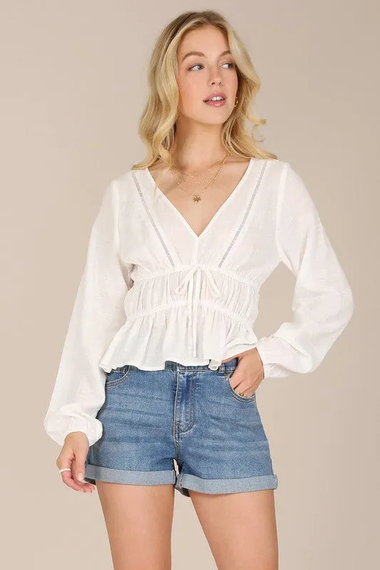 White Long-sleeved Sheer Lace Top