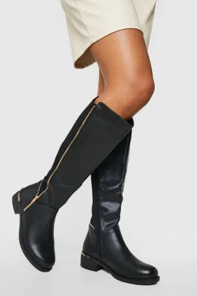 Wide Width Knee High Side Zip Pu Boots