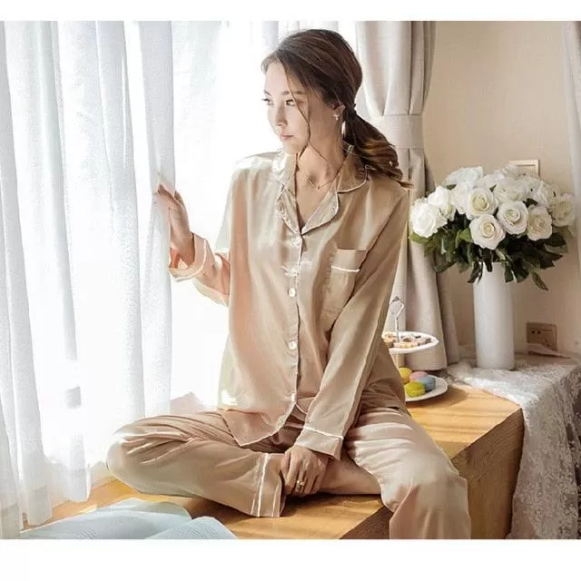 Women Pajamas Set Sleepwear Long Sleeve