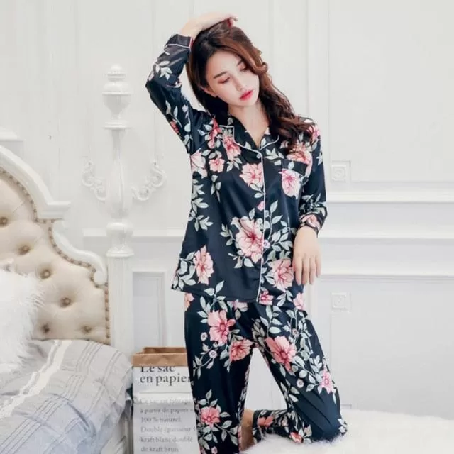 Women Pajamas Set Sleepwear Long Sleeve