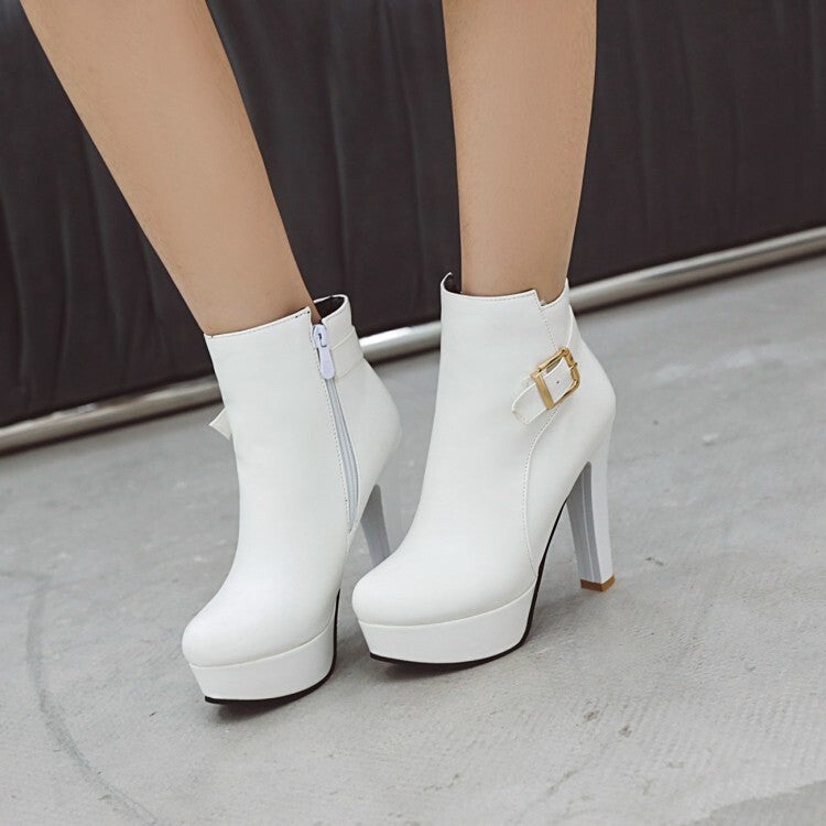 Women's Booties Buckle Straps Block Chunky Heel Platform Short Boots