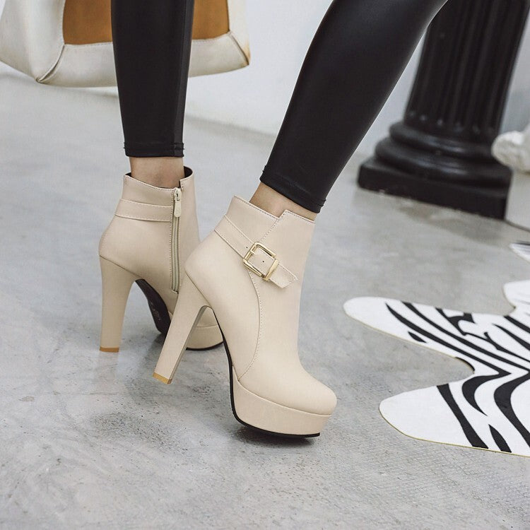 Women's Booties Buckle Straps Block Chunky Heel Platform Short Boots