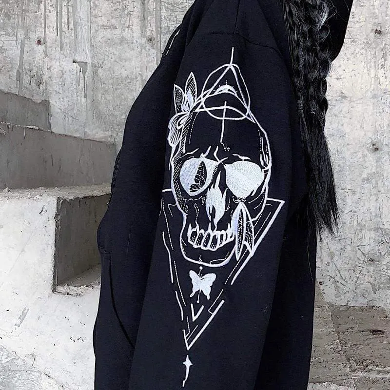 Women's Gothic Skull Butterflies Embroidered Coats With Hood