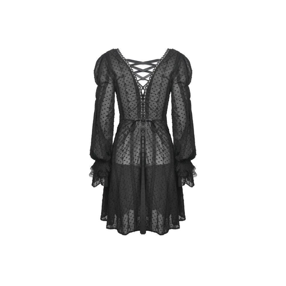 Women's Gothic V-neck Dot Mesh Coats