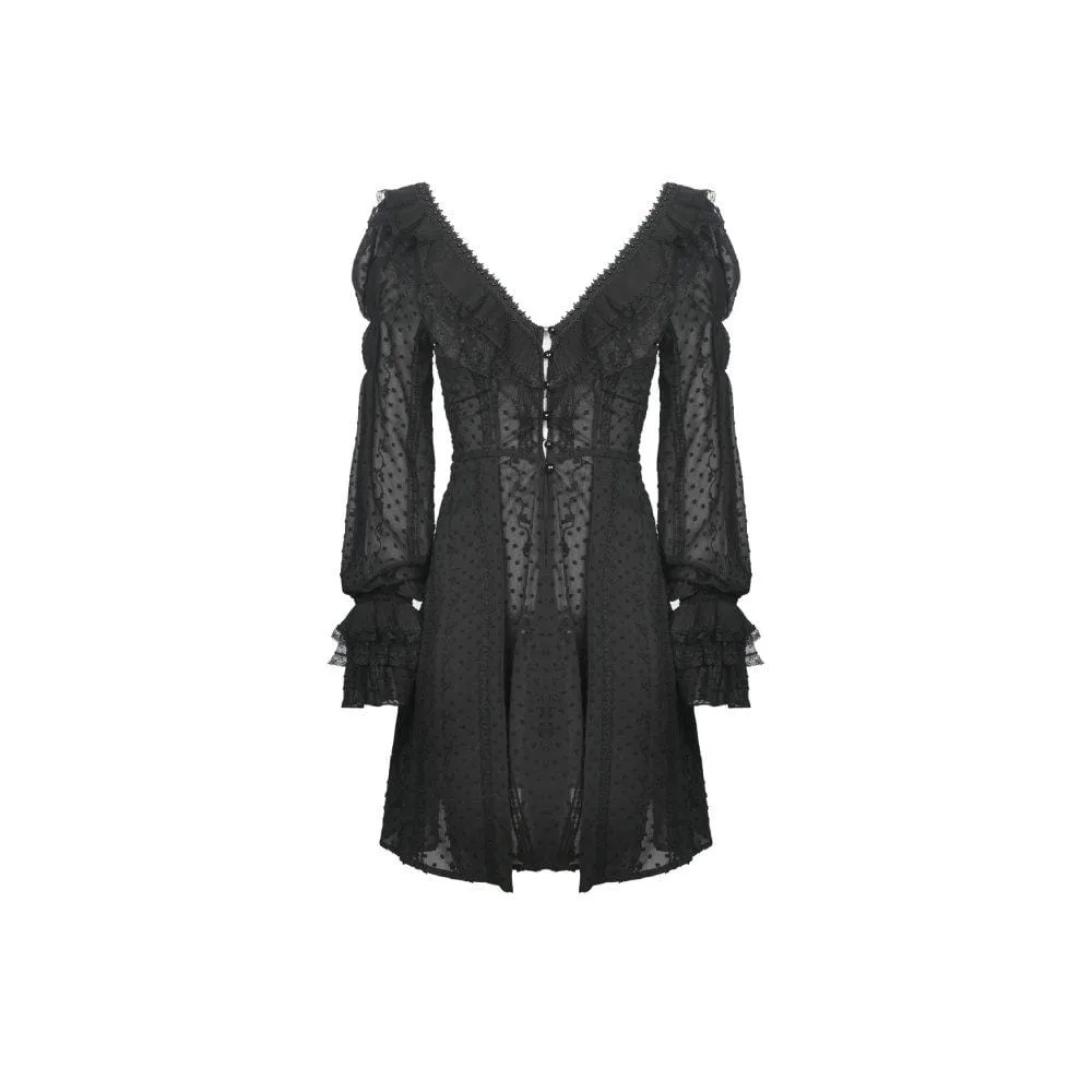 Women's Gothic V-neck Dot Mesh Coats