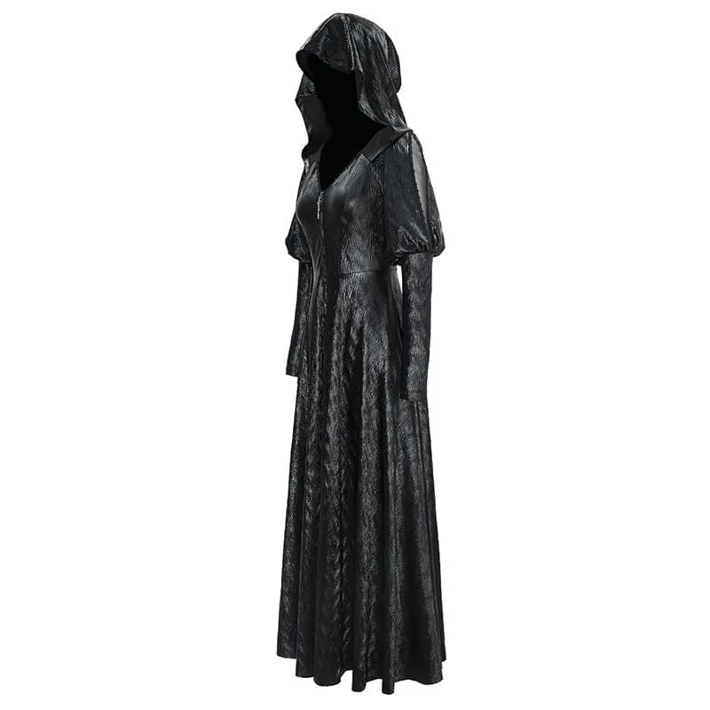 Women's Gothic V-neck Front Zip Coats With Hood