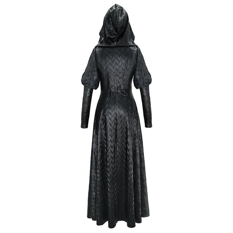 Women's Gothic V-neck Front Zip Coats With Hood