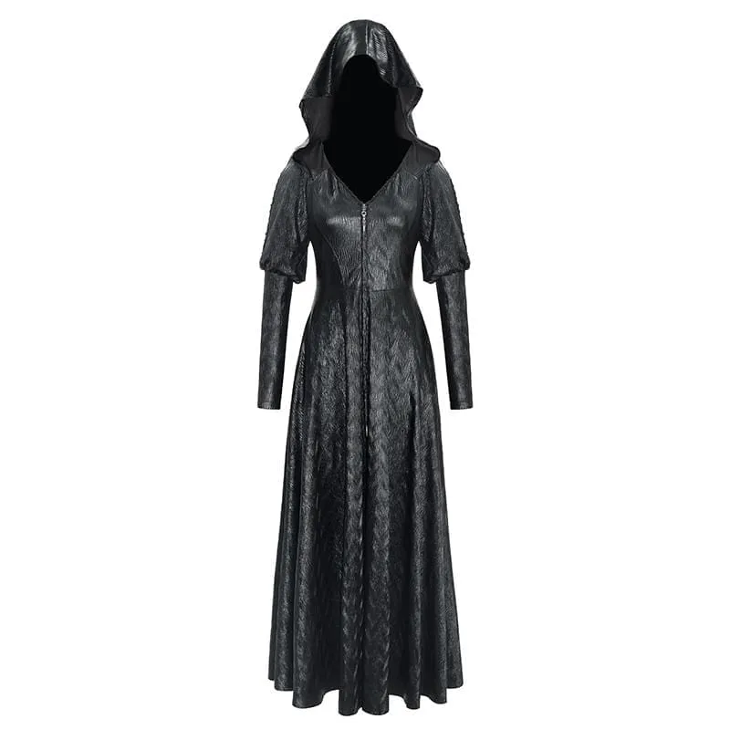 Women's Gothic V-neck Front Zip Coats With Hood