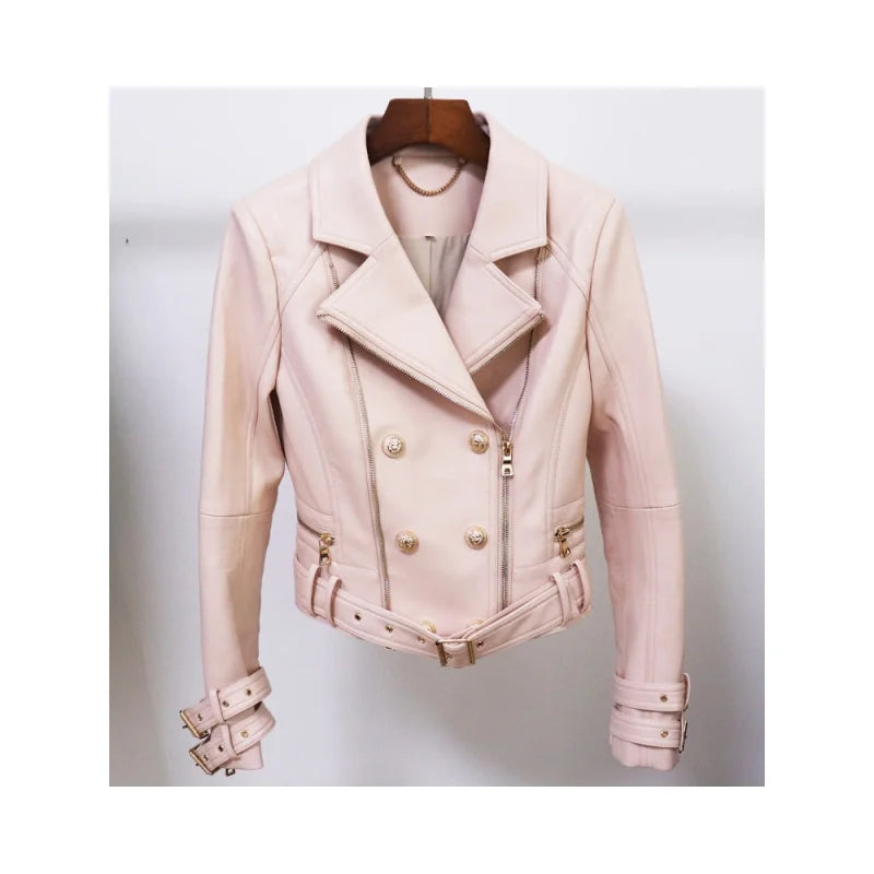 Women's Synthetic Leather Double Zipper Streetwear Motorcycle Jacket