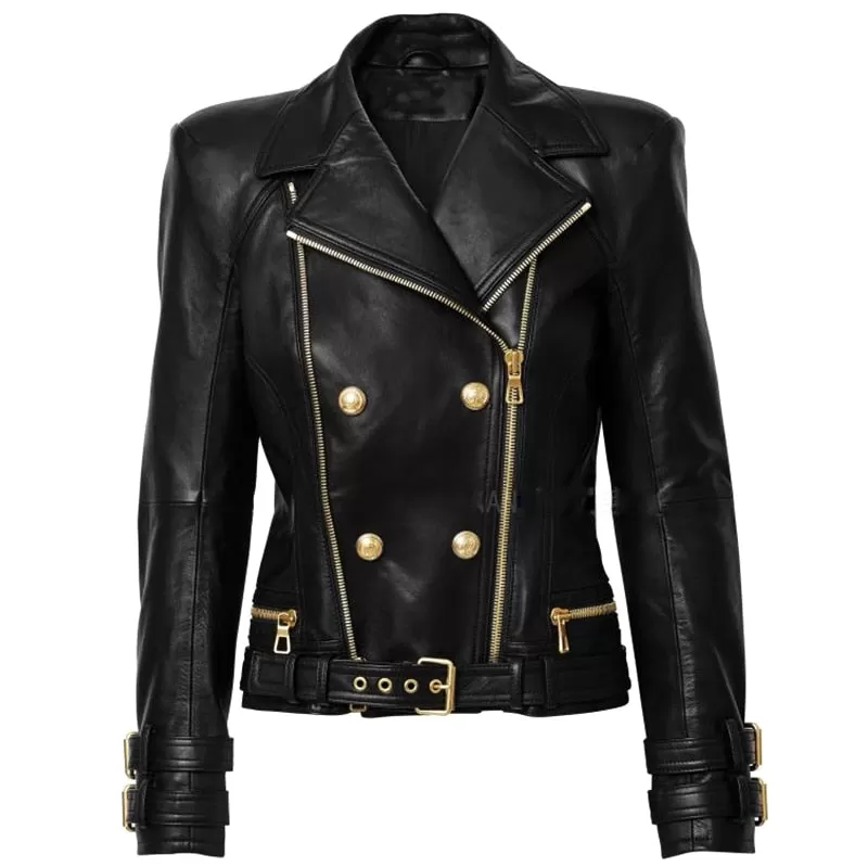 Women's Synthetic Leather Double Zipper Streetwear Motorcycle Jacket