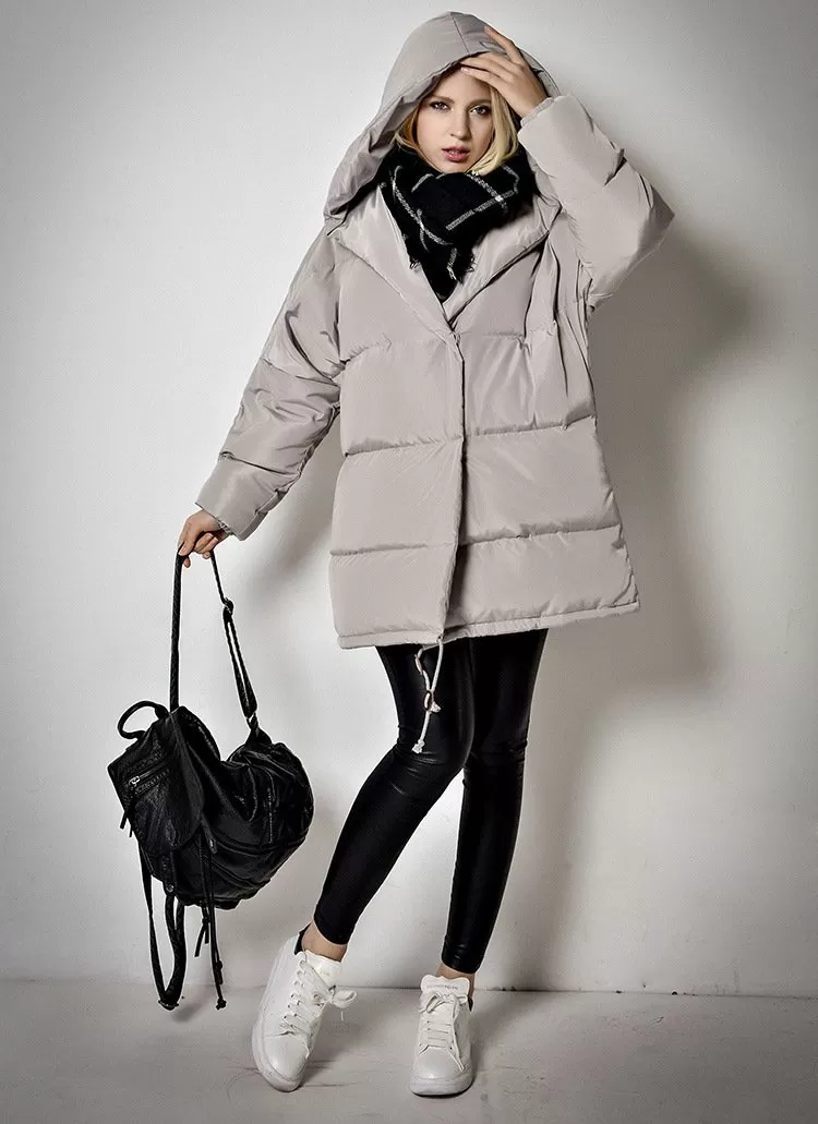 Women's Winter Plus Size Hooded Jacket White Duck Down Warm Parka